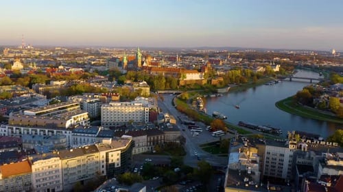 Krakow, Poland. Wawel royal Castle and Cathedral, Vistula River