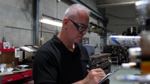 Man Checking Metal Bars While Doing Inventory in a Factory