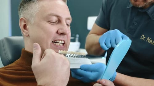 Patient and Dentist Matching Tooth Color in Clinic