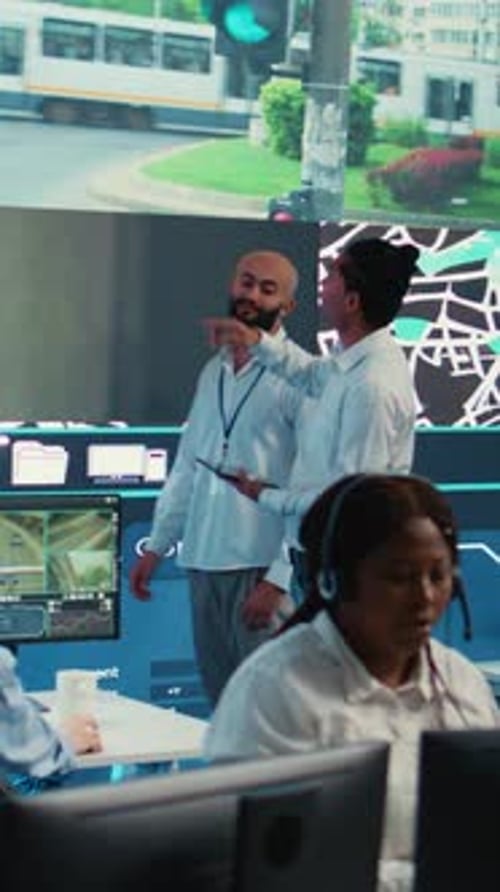 Vertical Video Diverse Employees at Call Center Transmitting Gps Coordinates of Routes