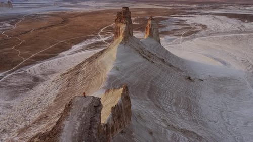 Aerial view of the mountain with pathways, Kazakhstan.