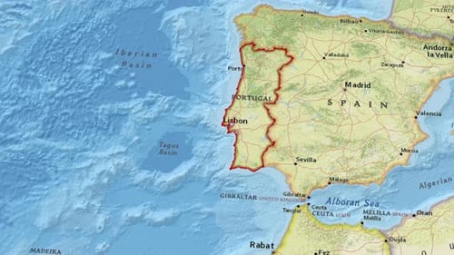 Map Of Portugal With An Outline Country Border 4K