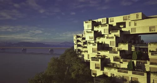 La arquitectura moderna presenta un diseño innovador cerca de un río a la luz del día