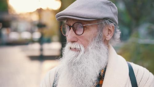 Stylish Adult Man with White Hair and Beard