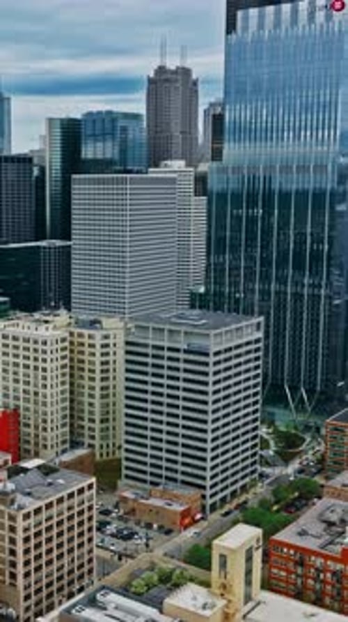 Aerial view of downtown Chicago showcasing urban architecture and skyline