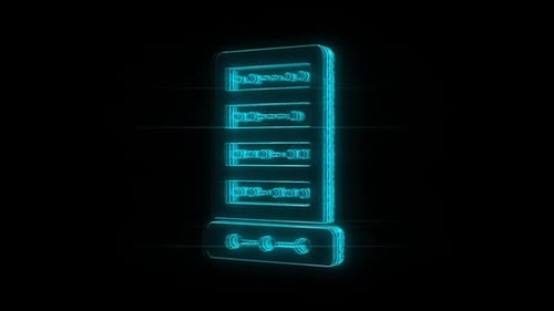 Computer Server Icon Rotate Around on Black Background