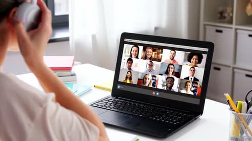 Education, Online School and Distant Learning Concept - Student Woman in Headphones