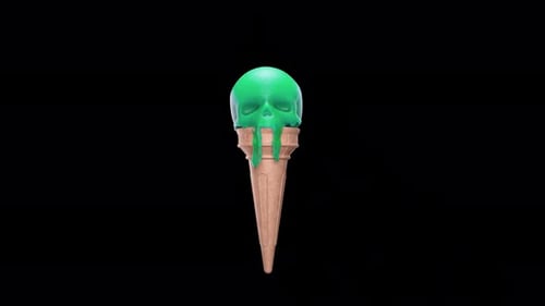 Green Melting Ice Cream in the Form of a Skull with Alpha Channel