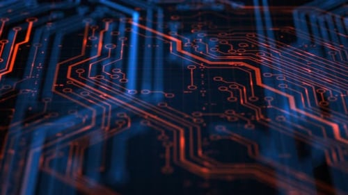 Glowing Digital Circuit Board Network Animation