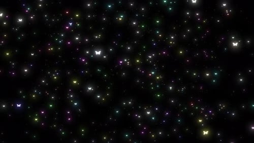 Camera Flying Through Butterfly Glowing Twinkle Star Moving In Sky, Butterfly Moving On Space, Anima