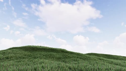 Animated Green Hills Landscape with Moving Clouds and Blue Sky