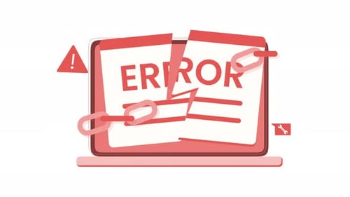 Flat Design Laptop Error Message Animation with Broken Links