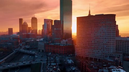 Approaching the high-rise buildings in the downtown of Boston, Massachusetts, USA.