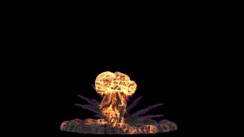 Explosion ardente avec un nuage de champignons