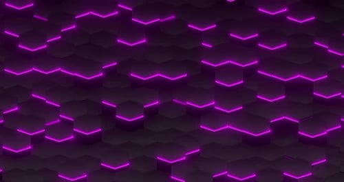 Fundo hexagonal de ficção científica em grande escala com emissão roxa