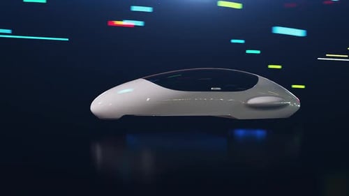 Futuristic Hover Car Flying with High-Speed Data Trails
