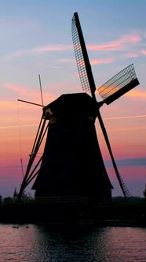 Windmills at Kinderdijk in Holland on Sunset Netherlands