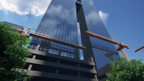 Edificio de gran altura con una grúa amarilla