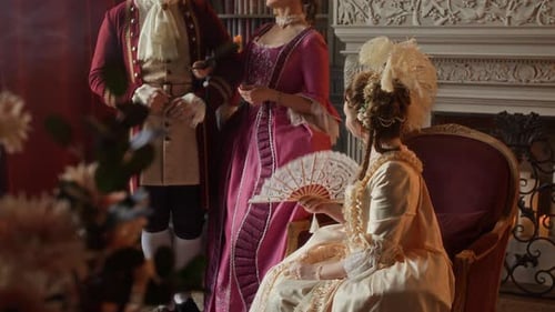 Aristocratic 18th Century Couple Paying Visit to Duchess Friend in Manor