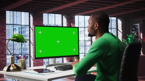 Freelancer Completing Spreadsheets on Isolated Chroma Key on Pc