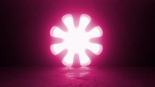 Camera moving towards bright pink neon light at the end of a tunnel