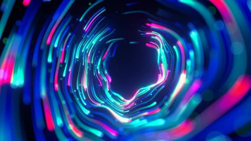 Dynamic Futuristic Tunnel Animation with Glowing Cyber Lines
