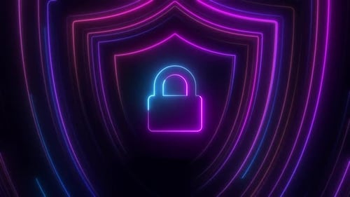 Security Shield Glowing Speed Lines With Padlock V4