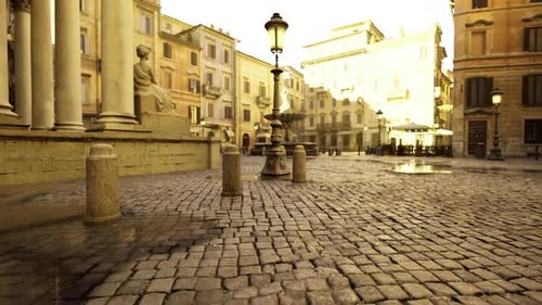 Morning Quiet Scene Sunrise Transforms Old Town Square Into Peaceful Scene