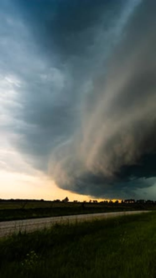 Dramatic Storm Cloudscape at Sunset in Rural Area