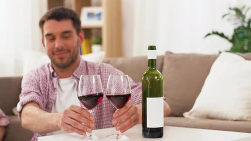 Couple Toasting Red Wine in a Home Setting