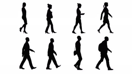 alpha channel motion graphics set of people walking in silhouette