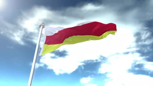 Realistic Flag of South Ossetia Waving with Cloudy Sky