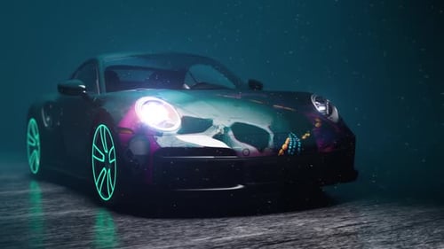 Sports Car on Dark Background with Neon Glow Effect