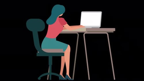 Businesswoman Is Sitting At The Desk And Working On The Laptop 4K On Alpha Channel