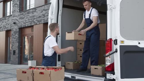 Transportation of Healthy Food on Truck. Delivering Order of Foodstuffs From Production