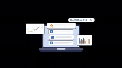 Animated Search Ranking and Analytics. SEO Optimization Concept Video - Transparent