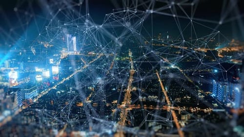 smart Connected city skyline. Futuristic network concept, city Technology