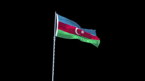 Realistic Azerbaijan Flag Waving Animation on Black Background