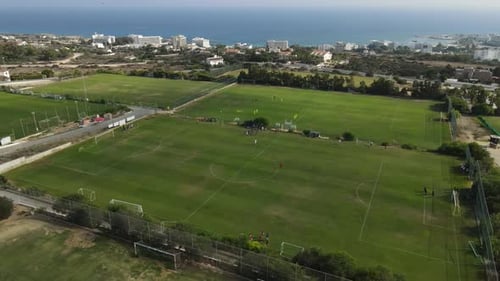 Aerial video over soccer training fields in Ayia Napa Cyprus