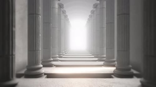 A White Hallway Of Stone Columns