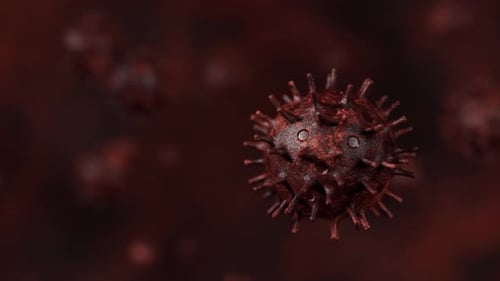 Célula de coronavirus que gira en un entorno microscópico que muestra la estructura 3D detallada del