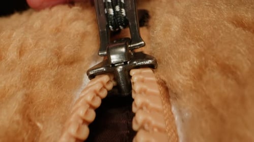 Extreme Close Up of Zipper Being Zipped Shut