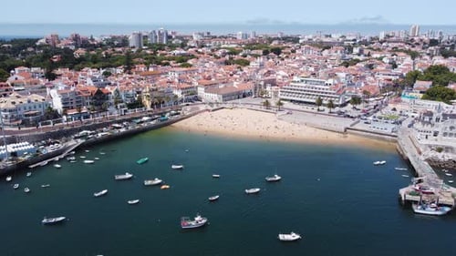 AERIAL Flying Away Shot from Cascais Bay Area, Portugal