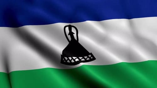 Lesotho National Flag Waving with Realistic Fabric Texture