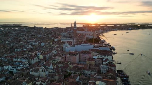 Aerial View of Venice City St Mark's Square Basilica and Doge's Palace Italy