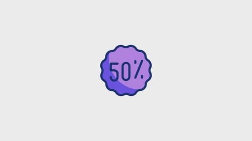 Animated 50 Percent Discount Badge in Flat Design Style