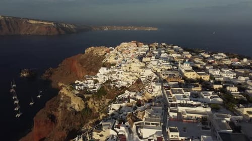 Oia Santorini Aerial View, Cyclades Island in Aegean Sea, Greece