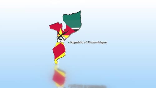 3D Map of Mozambique with Flag and Country Name Reveal
