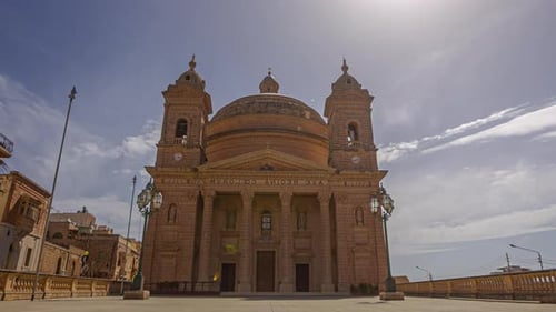 Parish Church Of The Assumption of the Blessed Virgin Mary into Heaven in Mġarr, Malta. Timelapse