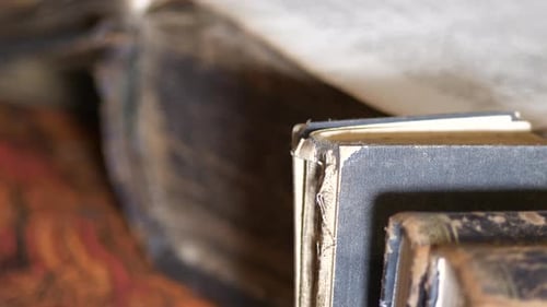 Old Vintage Books, Close Up, Tilt Up